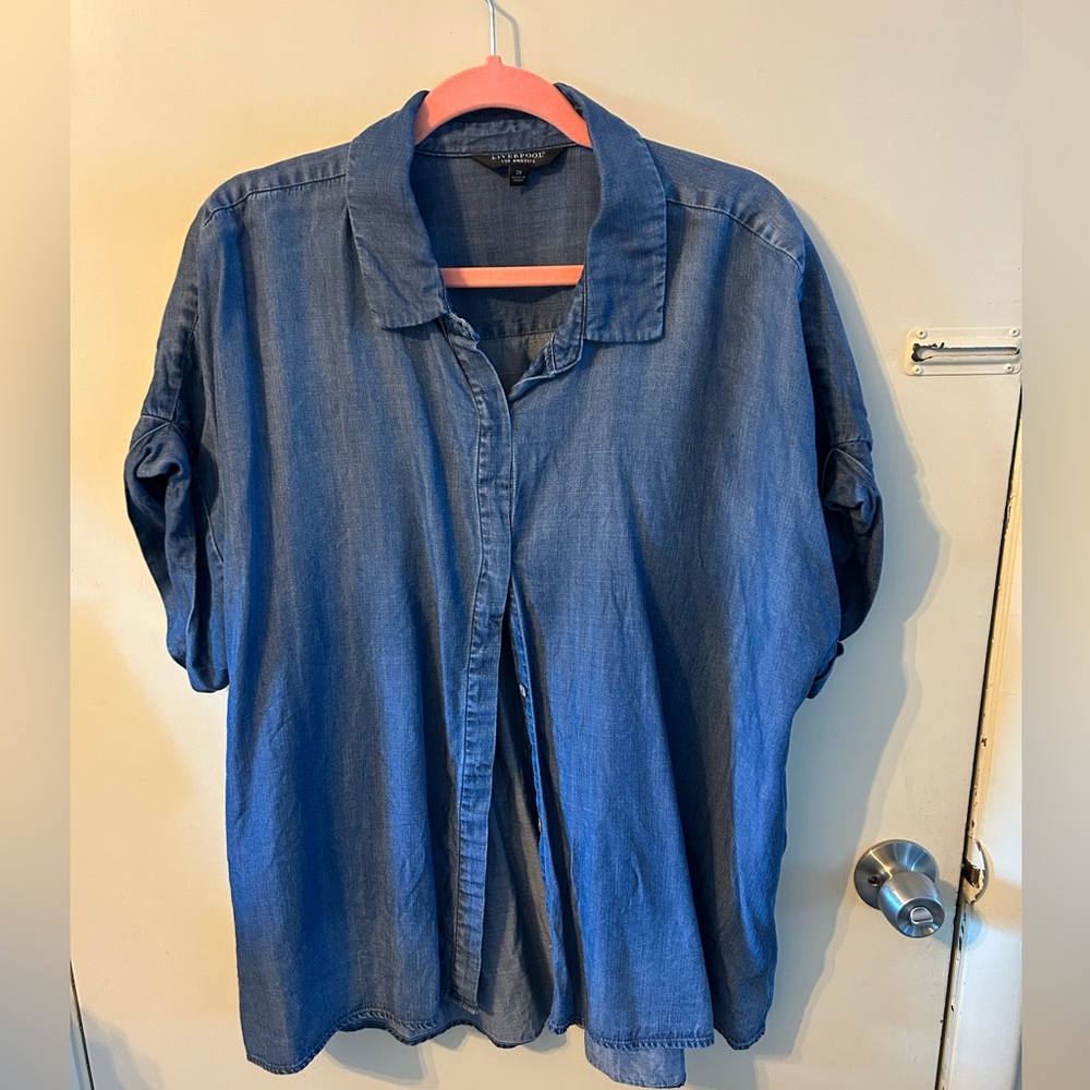 Cap sleeve denim blouse